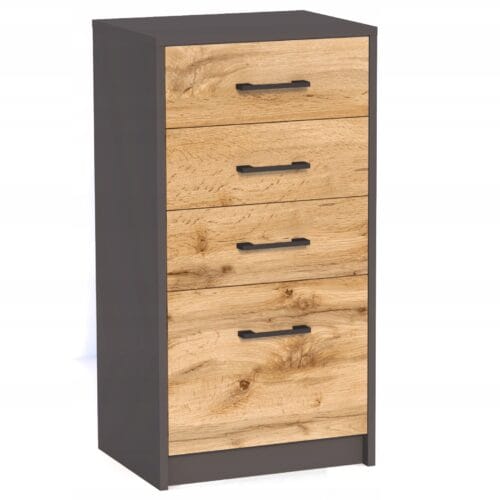 Komoda szafka słupek z szufladami / K026 JULIA / GRAFIT-DĄB WOTAN